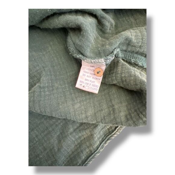 Three Birds Nest Marco Button Down Tunic Oversized Green Distressed Dress Size L - Picture 5 of 6
